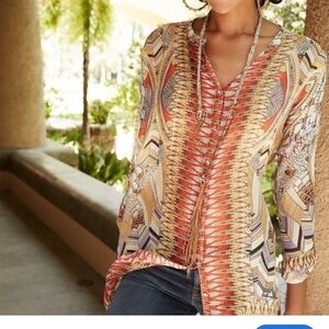 Johnny Was Vibrant Orange and Cream Tunic